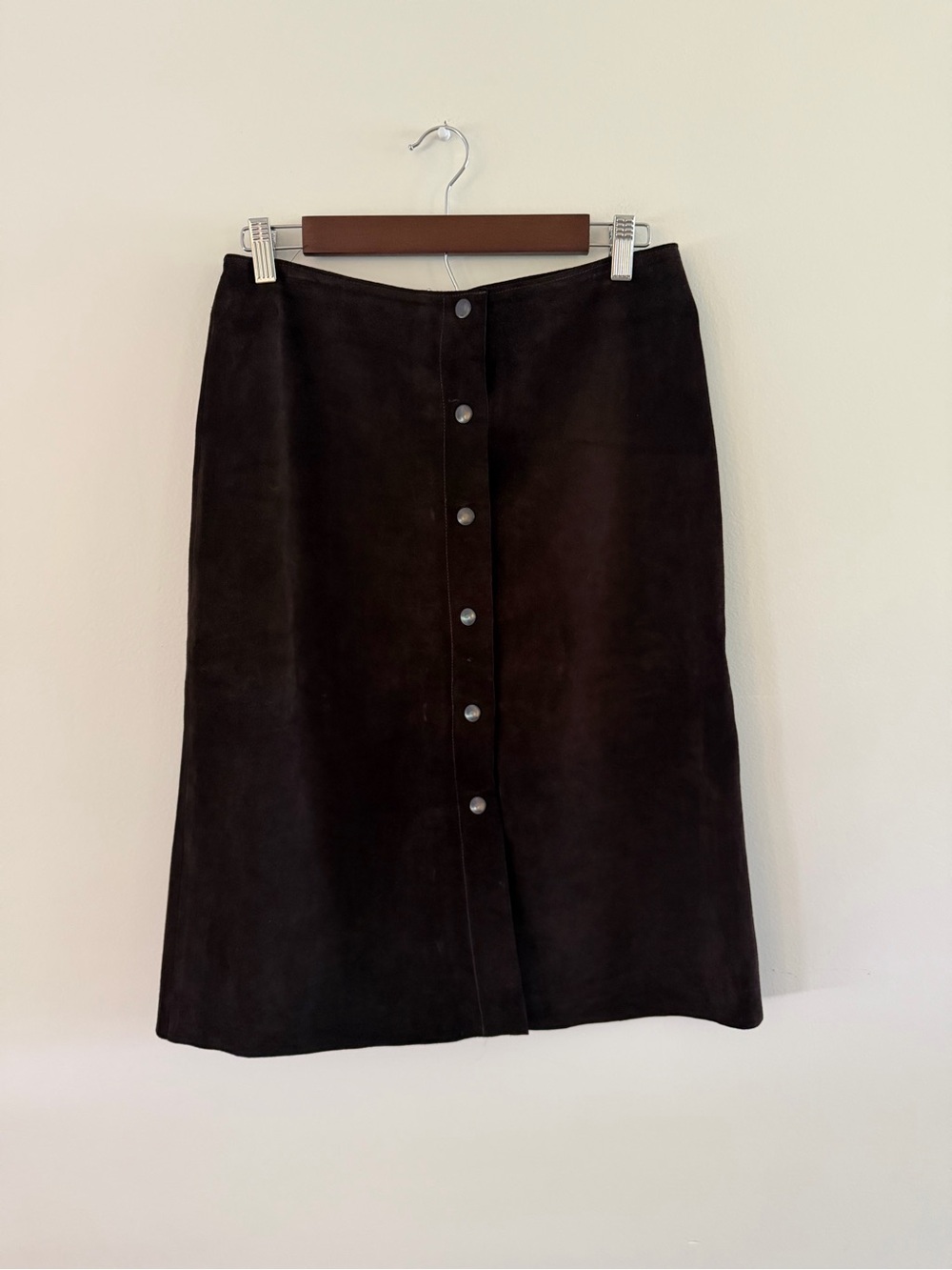 100% Leather Brown Lined Classic Capsule Neutral Preppy Western Straight Skirt 8